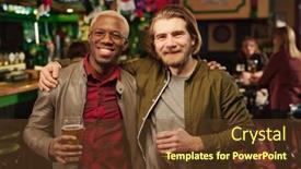  Presentation with intercultural - Presentation theme enhanced with two-young-cheerful-intercultural-men background and a tawny brown colored foreground