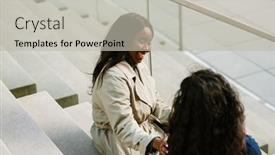  Presentation with women - Presentation consisting of two-young-cheerful-multinational-women and a light gray colored foreground