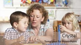  Presentation with montessori - Slides with two young children at montessori background and a coral colored foreground