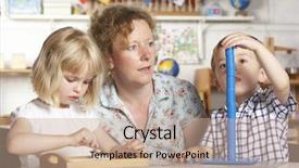  Presentation with montessori - PPT theme having two young children at montessori background and a coral colored foreground