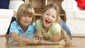  Presentation with children reading - Audience pleasing theme consisting of two young children reading book backdrop and a coral colored foreground