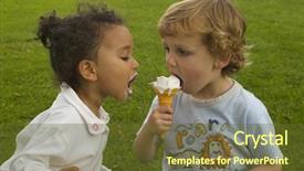  Presentation with food ice - PPT theme featuring two young children sharing background and a tawny brown colored foreground