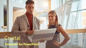  Presentation with atmosphere - PPT theme with two-young-colleagues-are-watching background and a violet colored foreground