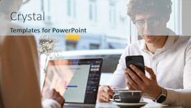  Presentation with lunch - Beautiful presentation theme featuring two-young-colleagues-working-together backdrop and a sky blue colored foreground