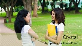  Presentation with college students - Presentation theme enhanced with two young college students talking background and a mint green colored foreground