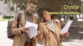  Presentation with smart - PPT theme featuring two-young-confident-colleagues background and a tawny brown colored foreground