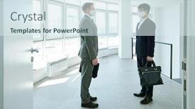  Presentation with front office - Colorful presentation theme enhanced with two-young-contemporary-businessmen backdrop and a sky blue colored foreground