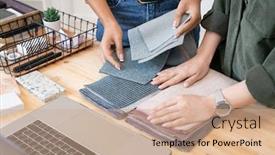  Presentation with creative - Slide deck having two-young-contemporary-creative-designers background and a coral colored foreground