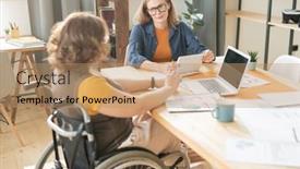  Presentation with financial planning - Theme having two-young-contemporary-managers-sitting background and a coral colored foreground