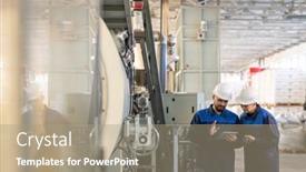  Presentation with industrial machines - PPT theme consisting of two-young-contemporary-workers background and a coral colored foreground