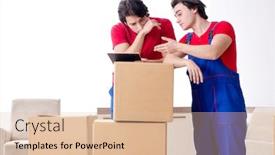  Presentation with personal belongings - Amazing presentation theme having two-young-contractor-employees-moving backdrop and a lemonade colored foreground