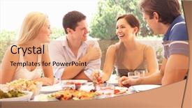  Presentation with outdoors - PPT layouts with two young couples eating outdoors background and a coral colored foreground