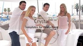  Presentation with yacht - Colorful presentation theme enhanced with two young couples on a private yacht leaving the harbor backdrop and a coral colored foreground