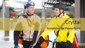  Presentation with courier delivery - Audience pleasing theme consisting of two young courier delivery men backdrop and a yellow colored foreground