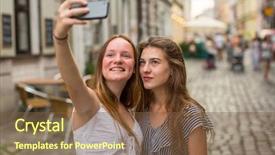  Presentation with teen girls - Presentation theme having two young cute teen girls girlfriend take a selfie on smartphone outdoors in the old town background and a tawny brown colored foreground