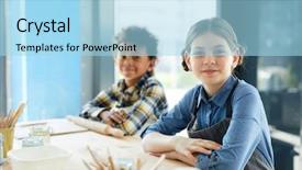  Presentation with intercultural - Slide deck enhanced with two young diligent intercultural pupils background and a  colored foreground