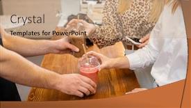  Presentation with modern trade - Cool new PPT layouts with two-young-elegant-females-buying backdrop and a coral colored foreground