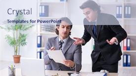  Presentation with employees - Slides having two-young-employees-working background and a sky blue colored foreground