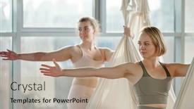  Presentation with females - Theme featuring two-young-energetic-females background and a mint green colored foreground