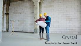  Presentation with building - PPT theme consisting of two-young-engineers-or-builders background and a light gray colored foreground
