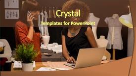  Presentation with entrepreneur - Amazing PPT theme having two young entrepreneur women backdrop and a tawny brown colored foreground