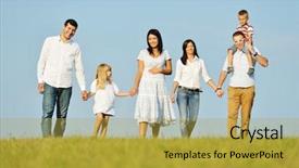  Presentation with families - Cool new presentation theme with two young families with kids backdrop and a gold colored foreground
