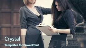  Presentation with fashion - Slide set featuring two young fashion female students at university campus background and a tawny brown colored foreground