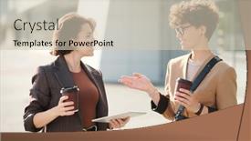  Presentation with points - Audience pleasing presentation theme consisting of two-young-female-colleagues backdrop and a soft green colored foreground