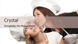  Presentation with sharing - Theme featuring two young female cookers sharing their secrets studio shot background and a soft green colored foreground