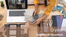  Presentation with interior - Beautiful presentation design featuring two-young-female-designers backdrop and a coral colored foreground