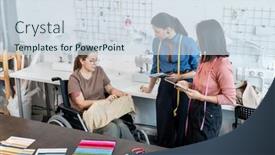  Presentation with fashion - Slide deck enhanced with two-young-female-fashion-designers background and a sky blue colored foreground