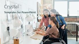  Presentation with fashion - Slide set consisting of two-young-female-fashion-designers background and a sky blue colored foreground