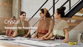  Presentation with tailoring - Slide set consisting of two-young-female-trainees-showing background and a coral colored foreground