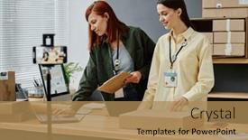  Presentation with donation - Presentation theme with two-young-female-volunteers-looking background and a coral colored foreground