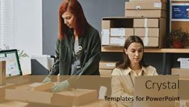  Presentation with donation - Presentation consisting of two-young-female-volunteers-taking background and a coral colored foreground