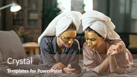  Presentation with females - Slide deck consisting of two-young-females-in-silk background and a violet colored foreground