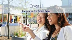  Presentation with outdoor mall - Audience pleasing presentation theme consisting of two young girlfriends at outdoor mall pointing backdrop and a sky blue colored foreground
