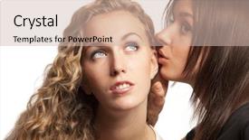  Presentation with sharing - PPT theme enhanced with two young girlfriends sharing their secrets studio shot background and a soft green colored foreground