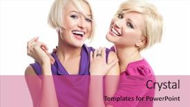  Presentation with fun - PPT theme with two-young-girls-having-fun background and a coral colored foreground