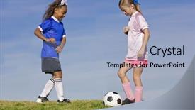  Presentation with soccer girls - PPT layouts consisting of two young girls playing soccer background and a light blue colored foreground