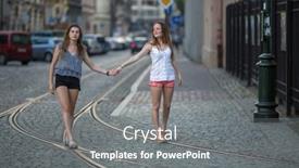  Presentation with old young - Colorful PPT layouts enhanced with two-young-girls-walk-along backdrop and a gray colored foreground