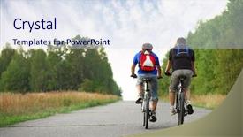  Presentation with german shepherd two young puppys - Beautiful PPT theme featuring two young guys on bicycles backdrop and a sky blue colored foreground