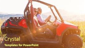  Presentation with women driving - Presentation consisting of two young happy excited women enjoying beautiful sunny day while driving a off road buggy car on mountain nature background and a tawny brown colored foreground