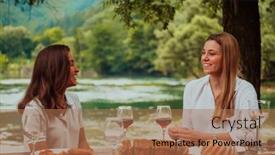  Presentation with outdoor party - Slide set enhanced with two-young-happy-girlfriends-toasting background and a coral colored foreground