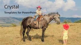  Presentation with horse riding - Colorful theme enhanced with two young happy kids riding backdrop and a light blue colored foreground