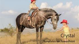  Presentation with horse riding - PPT layouts consisting of two young happy kids riding background and a coral colored foreground