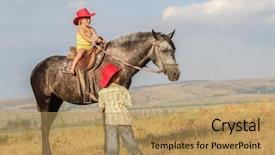  Presentation with horse riding - Presentation having two young happy kids riding background and a coral colored foreground