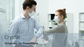  Presentation with happy sad masks - PPT theme consisting of two-young-happy-office-managers background and a light blue colored foreground