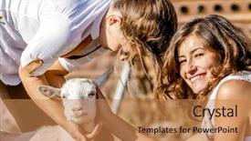  Presentation with goat farm - Theme having two young happy women feeding background and a  colored foreground