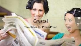  Presentation with cheap - Colorful theme enhanced with two young housewives reading newspaper and looking for some cheap things backdrop and a soft green colored foreground